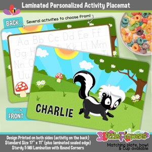Personalized Skunk Placemat - Personalized placemat for kids - Laminated Custom Double-sided placemat - Activity Placemat for Children