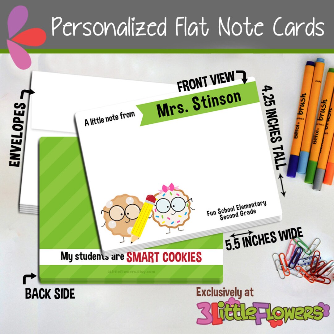 Teacher Note Cards - Set of Personalized Note Cards - Double-sided and ...