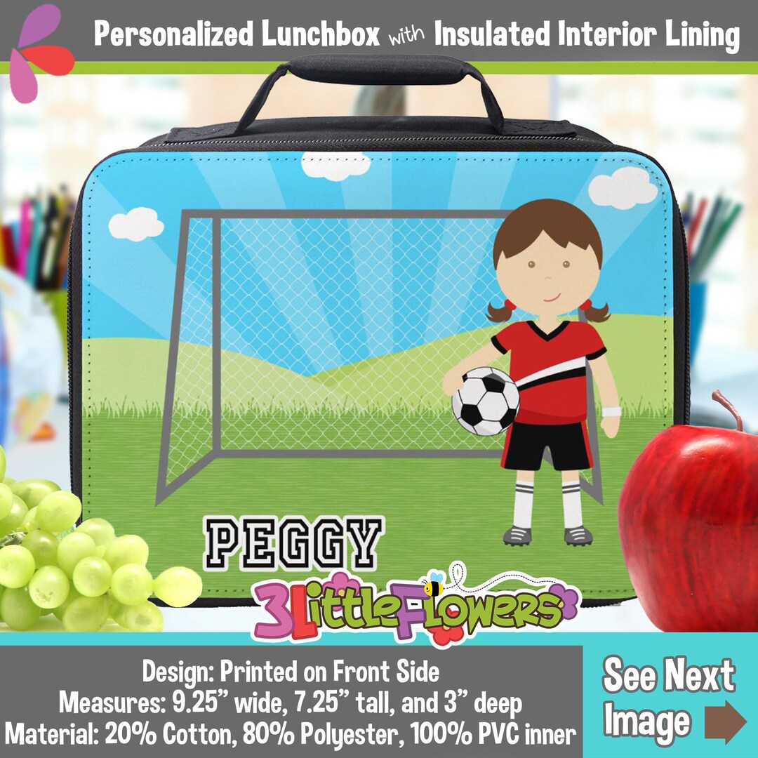 Personalized Soccer Girl Lunchbox Personalized Polyester Lunch Box Insulated Interior Lining