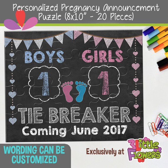 Personalized Pregnancy Tie Breaker Puzzle Personalized 8 X 10 Puzzle Gender Reveal Announcement Puzzle Pregnancy Chalkboard Puzzle By 3 Little Flowers Catch My Party