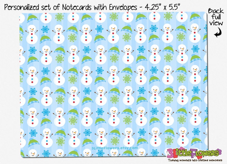 Snow Boy Note Cards - Set of Personalized Note Cards - Double-sided ...