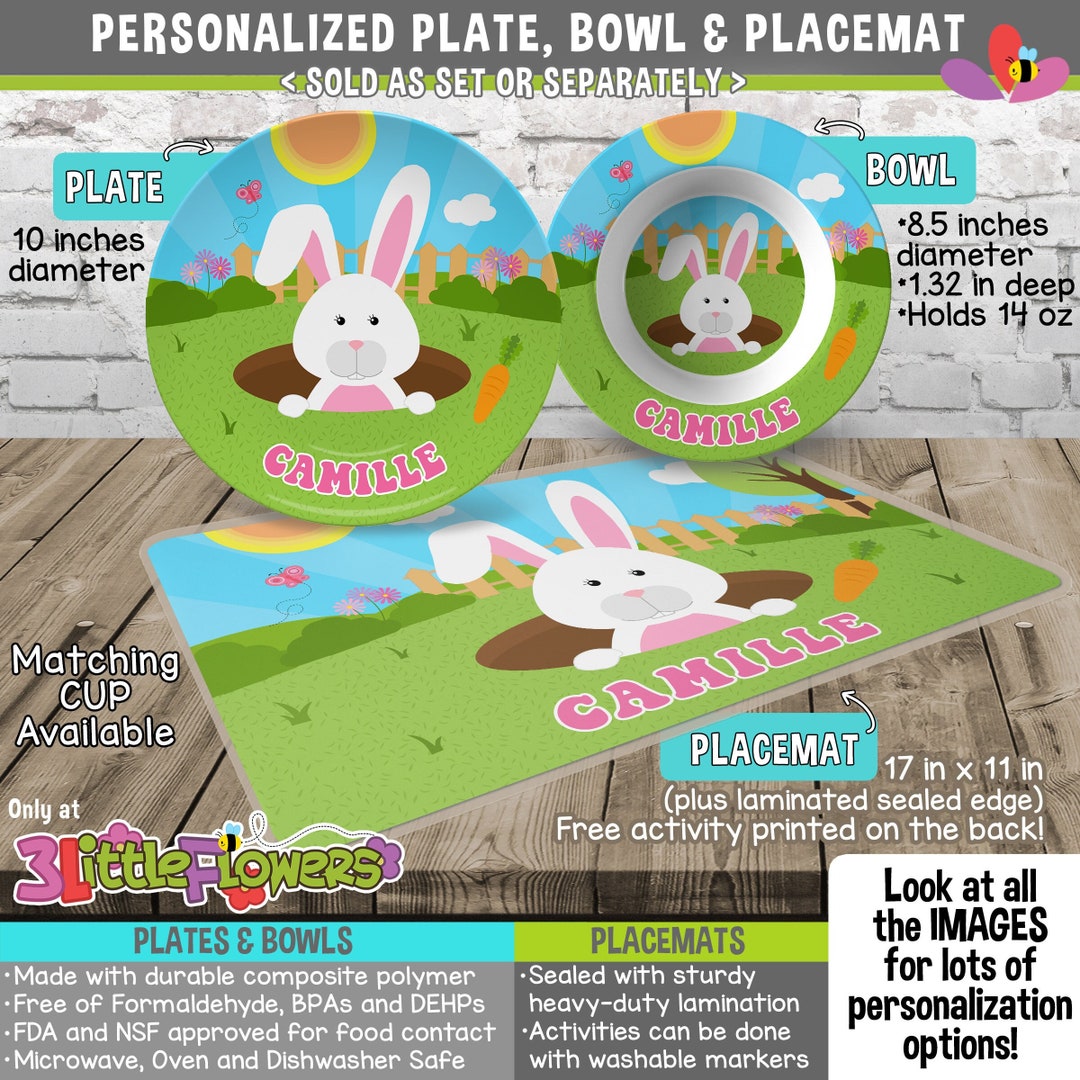 Bunny Plate and Bowl Set Personalized Plastic Children Plate Etsy