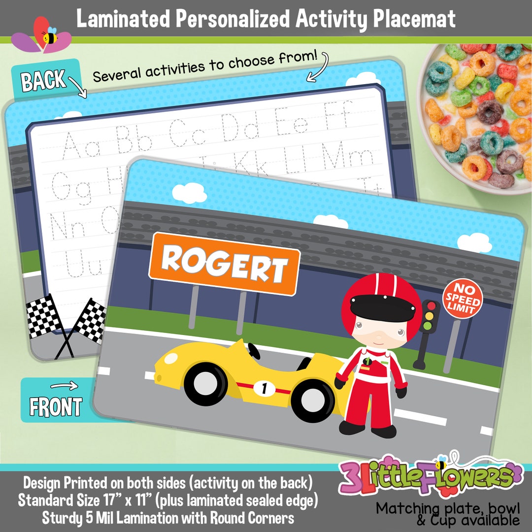 Personalized Race Car Placemat Personalized Placemat for Etsy UK