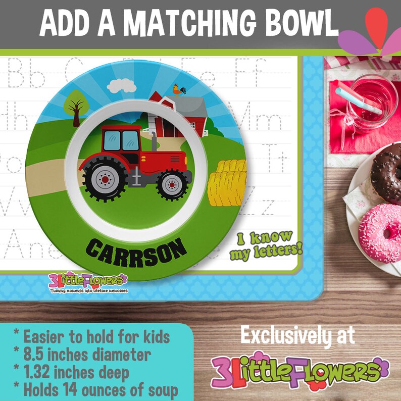 Tractor Plate and Bowl Set Personalized Plastic Children Etsy