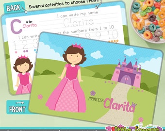 Personalized Princess Placemat: Laminated Double-sided Kids Activity Mat