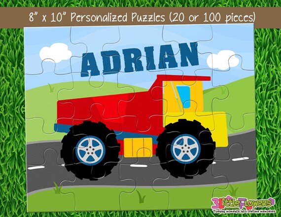 Personalized Dump Truck Puzzle - Personalized 8" x 10" Puzzle - Personalized Name Puzzle - Personalized Children Puzzle - 20 pieces puzzle Il_570xn