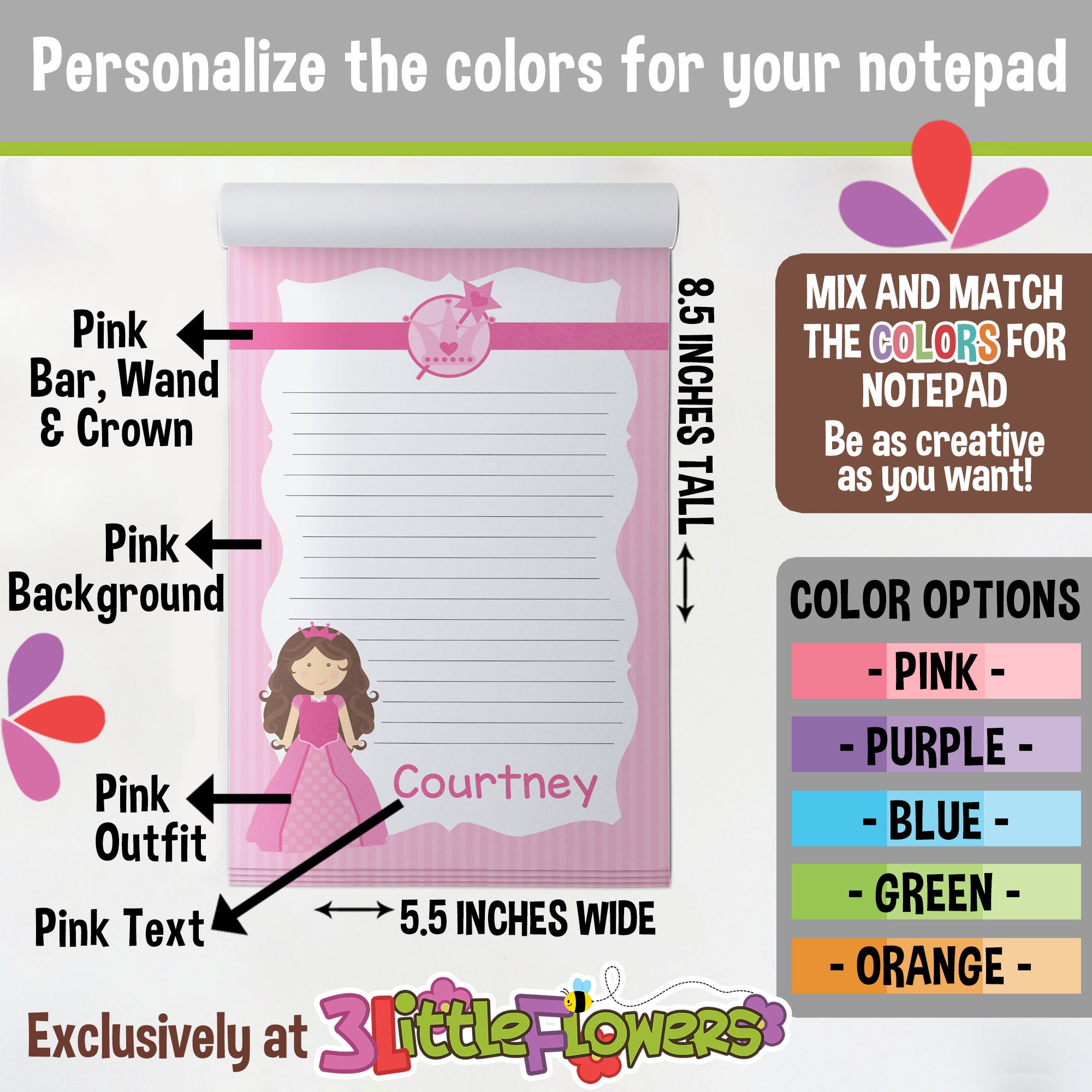 Princess Note Pad Princess Notepad - Personalized Notepad - Personalized Children ...