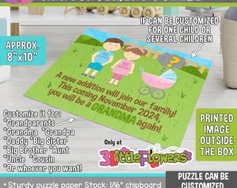 Big Brother Big Sister Personalized Pregnancy Announcement Puzzle - Personalized 8" x 10" Puzzle - Grandmother Pregnancy Announcement Puzzle