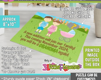 Big Brother Big Sister Personalized Pregnancy Announcement Puzzle - Personalized 8" x 10" Puzzle - Grandmother Pregnancy Announcement Puzzle