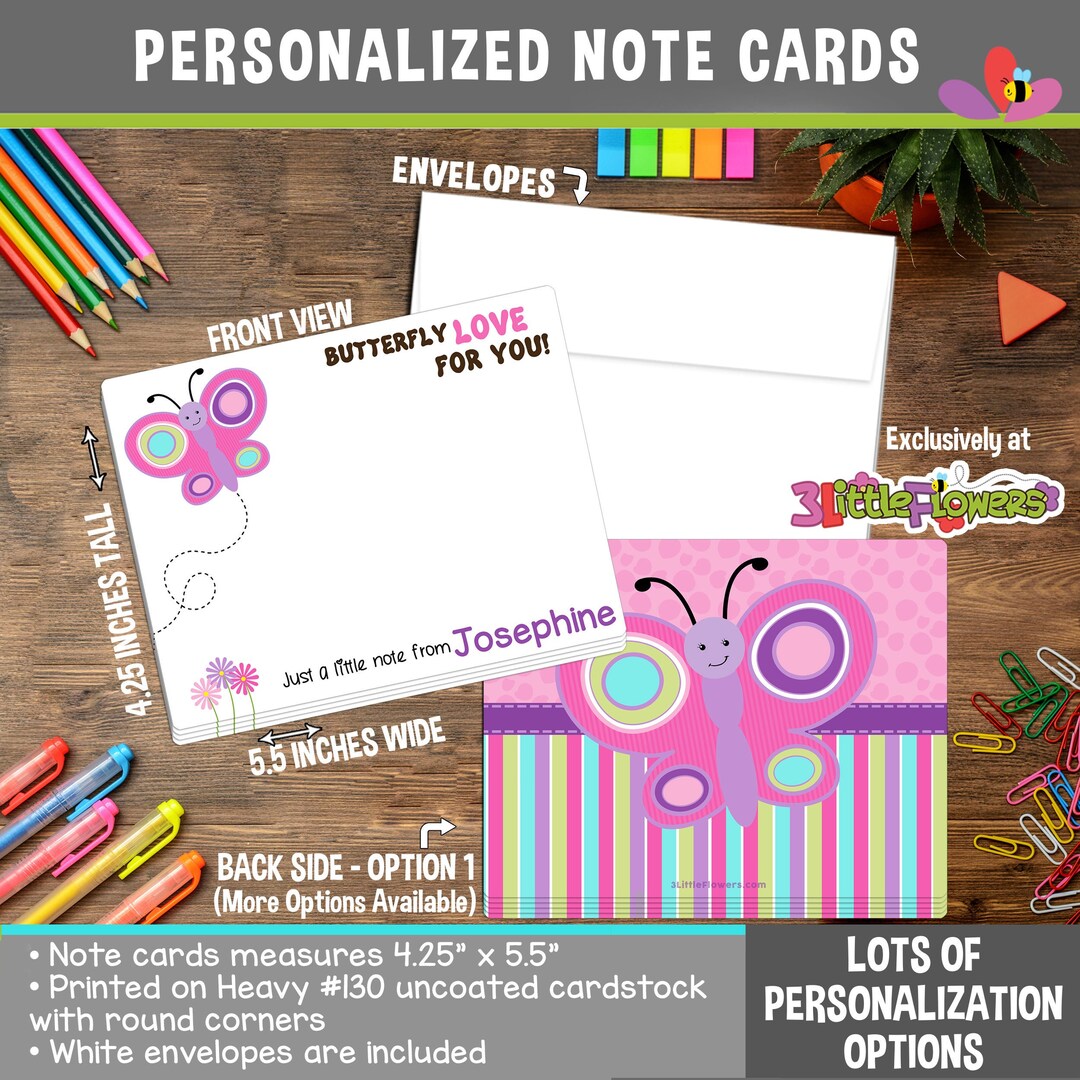 Butterfly Note Cards Set of Personalized Note Cards 4.25 X 5.5 Double ...