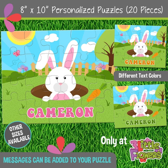 Bunny Puzzle - Personalized 8x10 Puzzle - Personalized Name Puzzle - Personalized Children Puzzle - 20 pieces Puzzle - Personalized Bunny Il_570xn