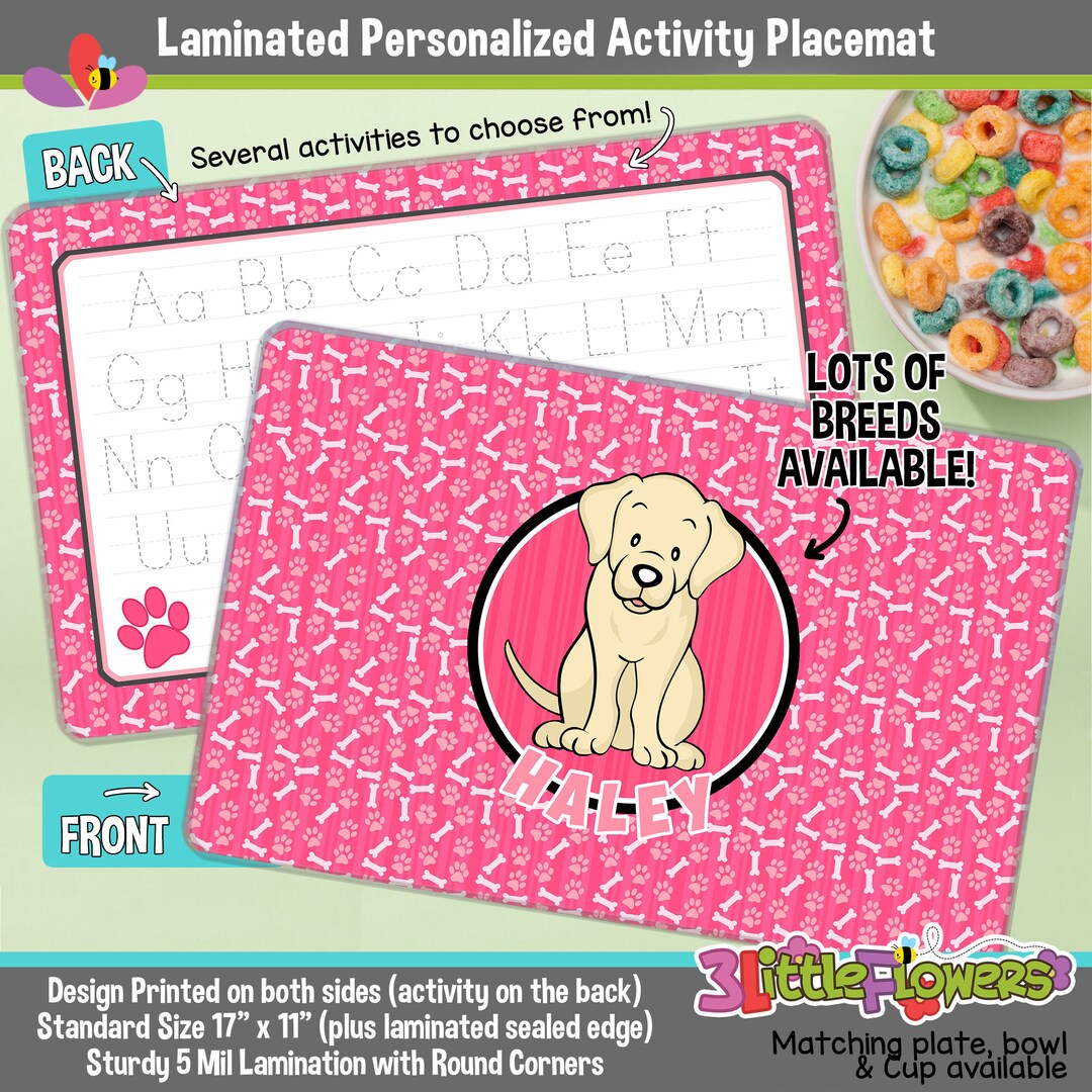 Personalized Dog Placemat Personalized Placemat for Kids Laminated