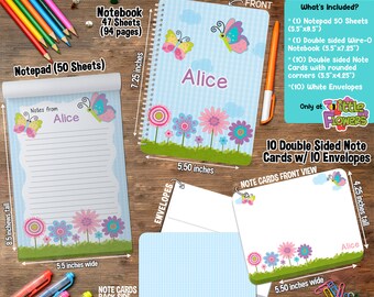 Flowers and Butterflies Personalized Stationery Set - Personalized Children Stationery - Gift for Girls - Spring Stationery - Flowers Book