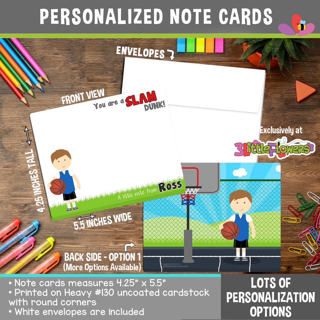 Basketball Player Note Cards - Set of Personalized Note Cards - Double ...