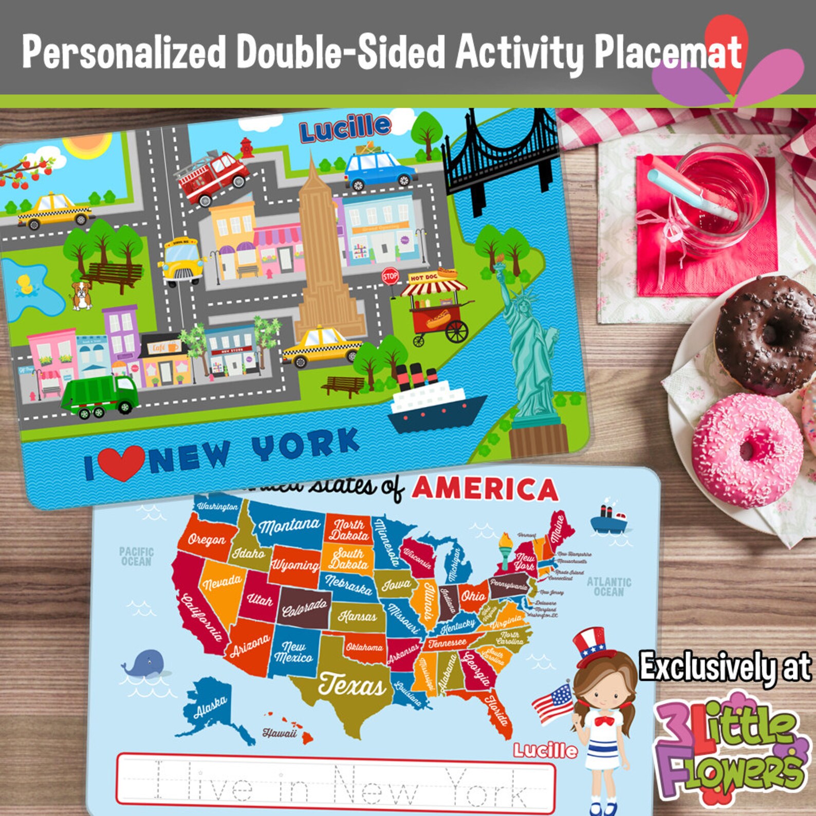 New York Placemat United States Map Placemat Personalized Etsy