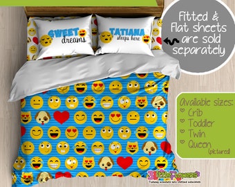 Emoji Custom Comforter/Duvet - Teens Comforter - Teens Duvet - Customized Teens Bedding - Teens Pillowcase - Emoticons Bedroom Decor
