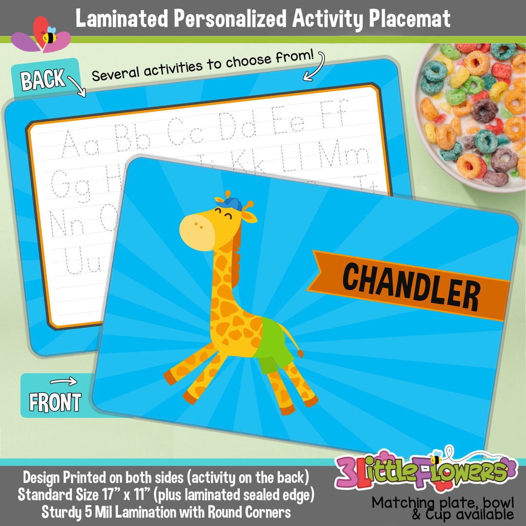 Personalized Giraffe Placemat Personalized Placemat for Kids Laminated