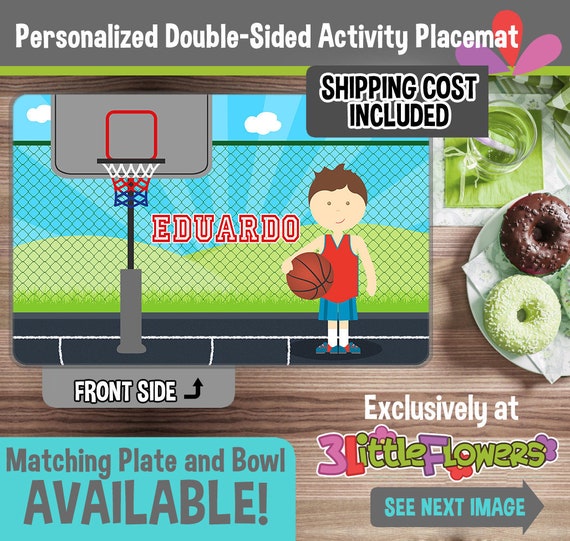 Personalized Basketball Placemat - Personalized placemat for kids - Laminated Custom Double-sided placemat - Activity Placemat for Children Il_570xn