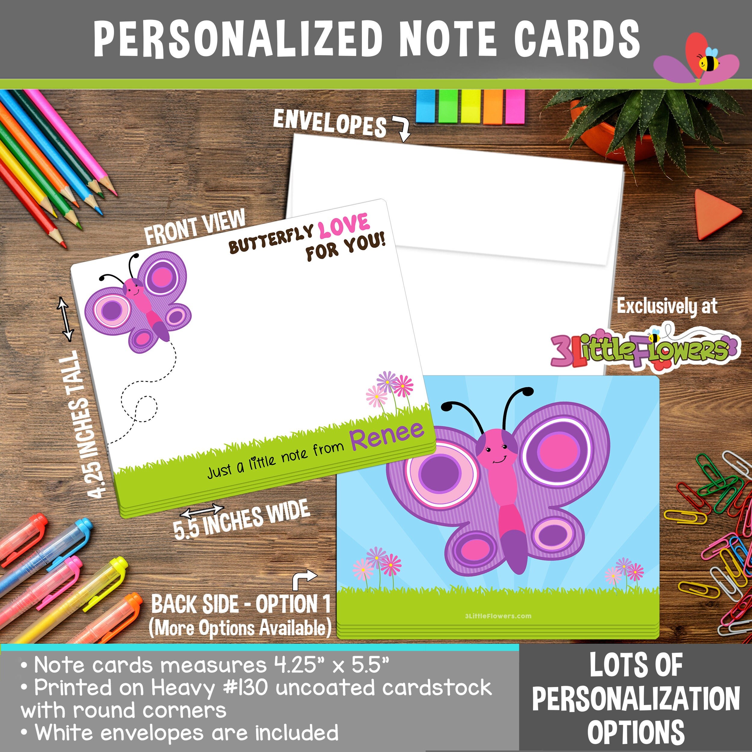 Butterfly Note Cards - Set of Personalized Note Cards - 4.25” X 5.5 ...