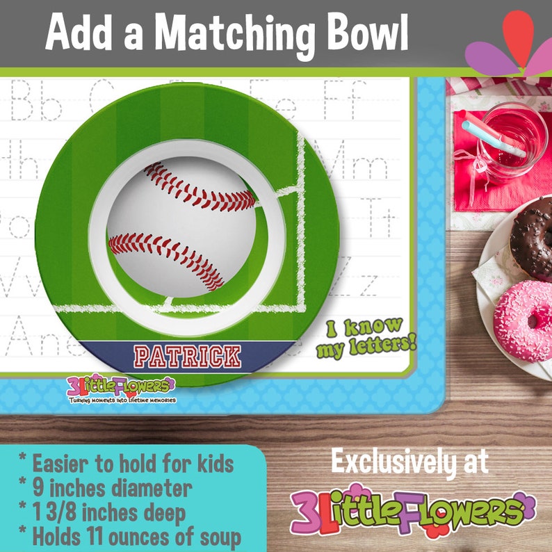 Baseball Plate and Bowl Set Player Plate and Bowl Sports Party Kids Sports Plate Personalized Plastic Children Plate Cereal Bowl