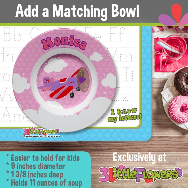 Personalized Airplane Plate and Bowl Set Personalized Etsy