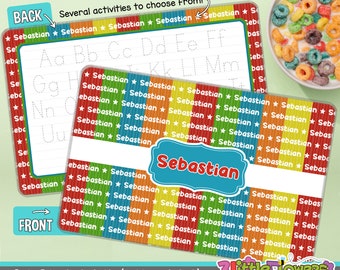Personalized Name Pattern Placemat - Personalized placemat for kids - Laminated Custom Double-sided placemat Activity Placemat for Children