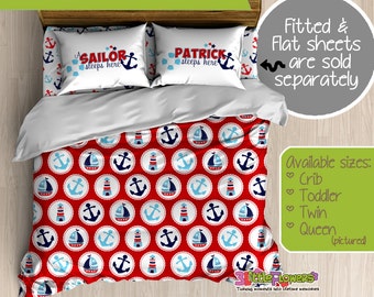 Nautical Custom Comforter/Duvet - Kids Comforter - Kids Duvet - Customized Children Bedding - Kids Pillowcase - Sailor  Bedroom Decor