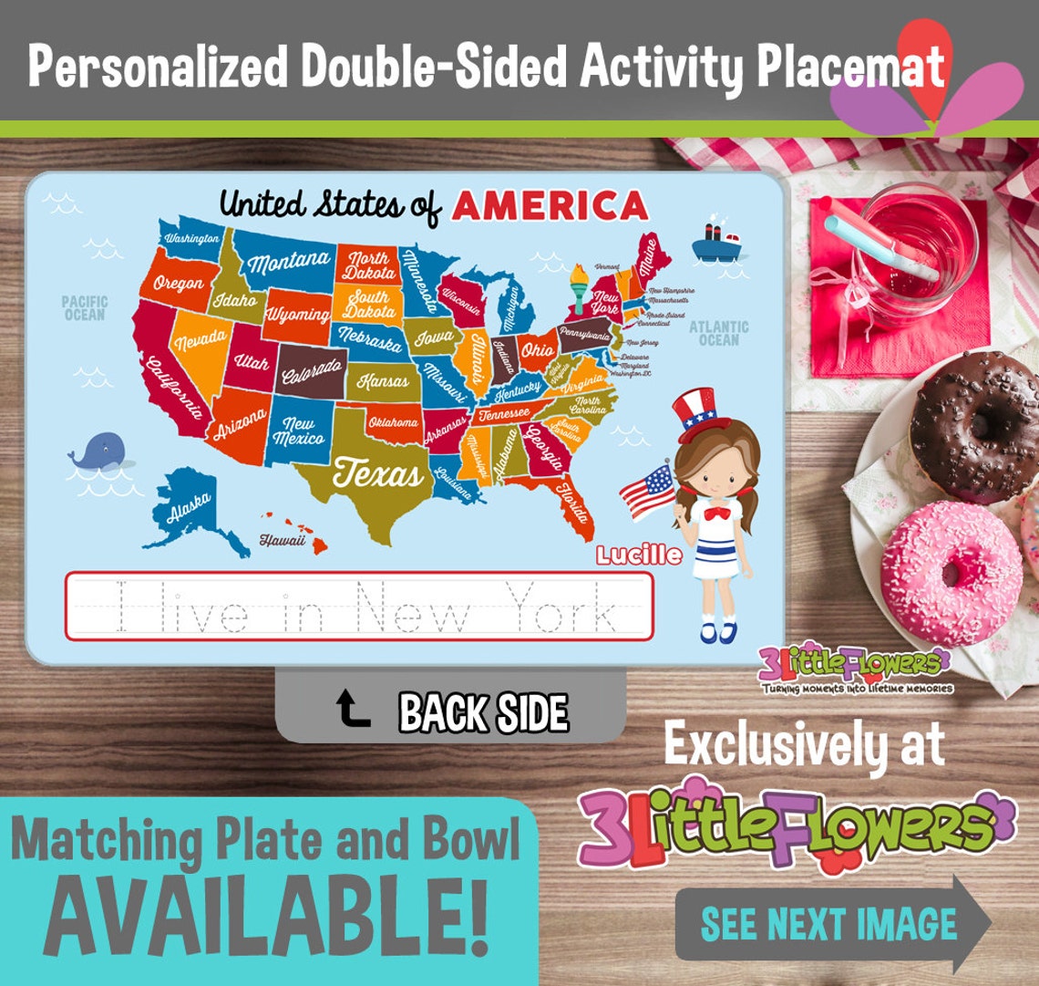 New York Placemat United States Map Placemat Personalized Etsy
