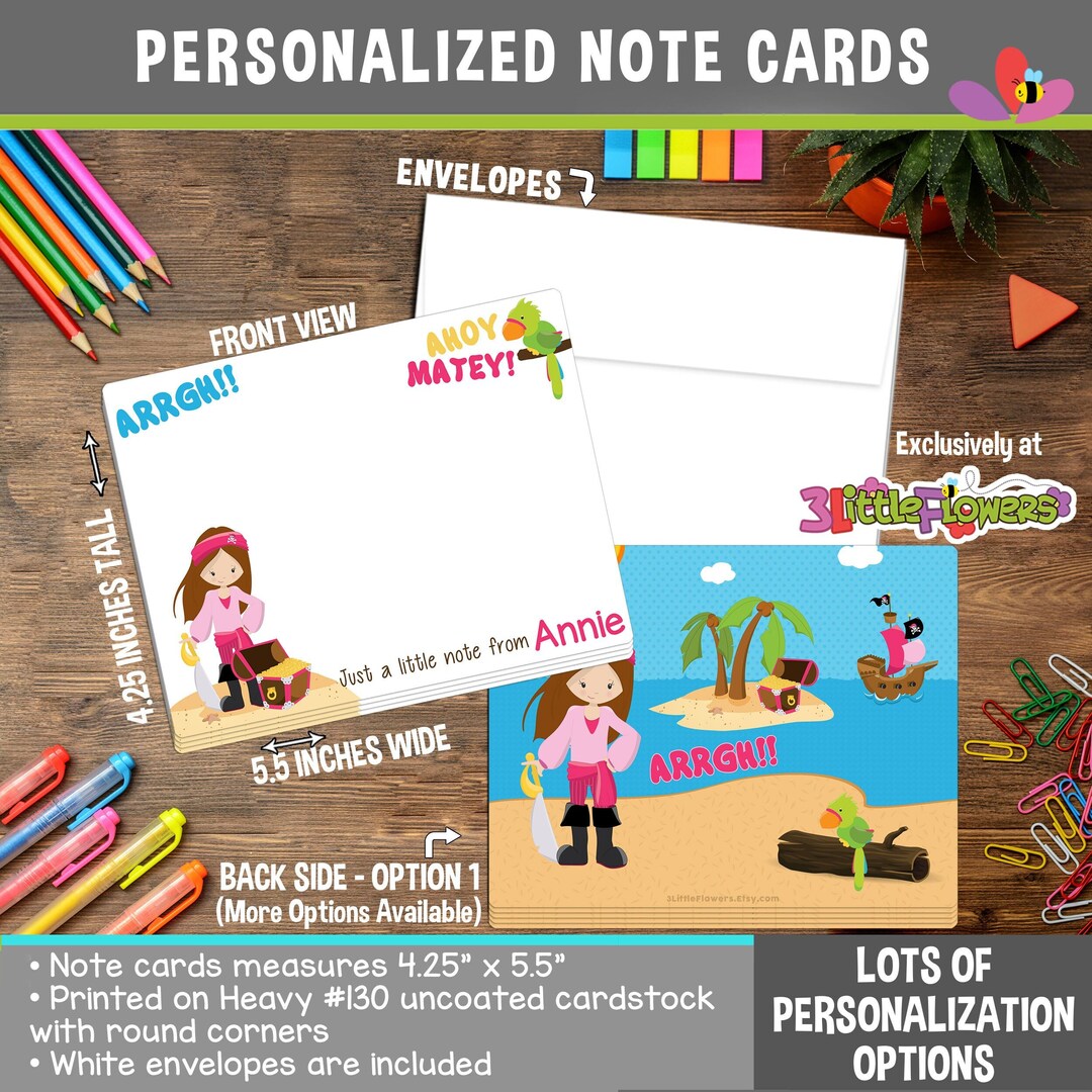 Pirate Note Cards - Set of Personalized Note Cards - 4.25” X 5.5 ...