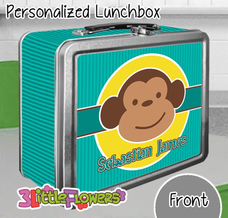 Blue Monkey Lunchbox Personalized Metal Lunch Box with Etsy
