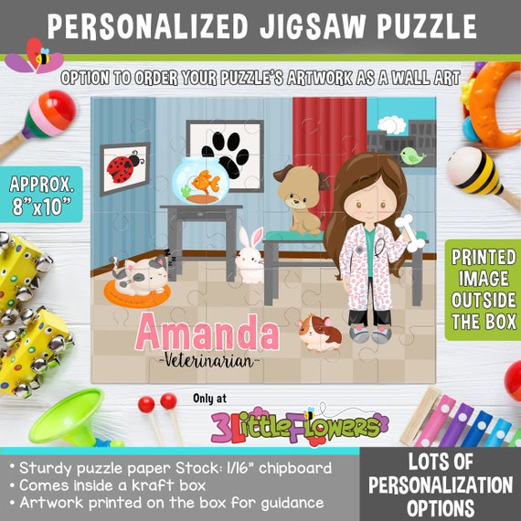 Girl Veterinarian Puzzle Personalized 8x10 Puzzle Personalized Name Puzzle  Personalized Children Puzzle 30 Pieces Puzzle Vet Party 