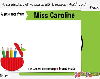 Teacher Note Cards - Set of Personalized Note Cards - Double-Sided and Printed Cards - Teacher Personalized Stationery - Gift for teacher