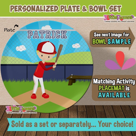 Baseball Plate and Bowl Set Personalized Plastic Children Plate
