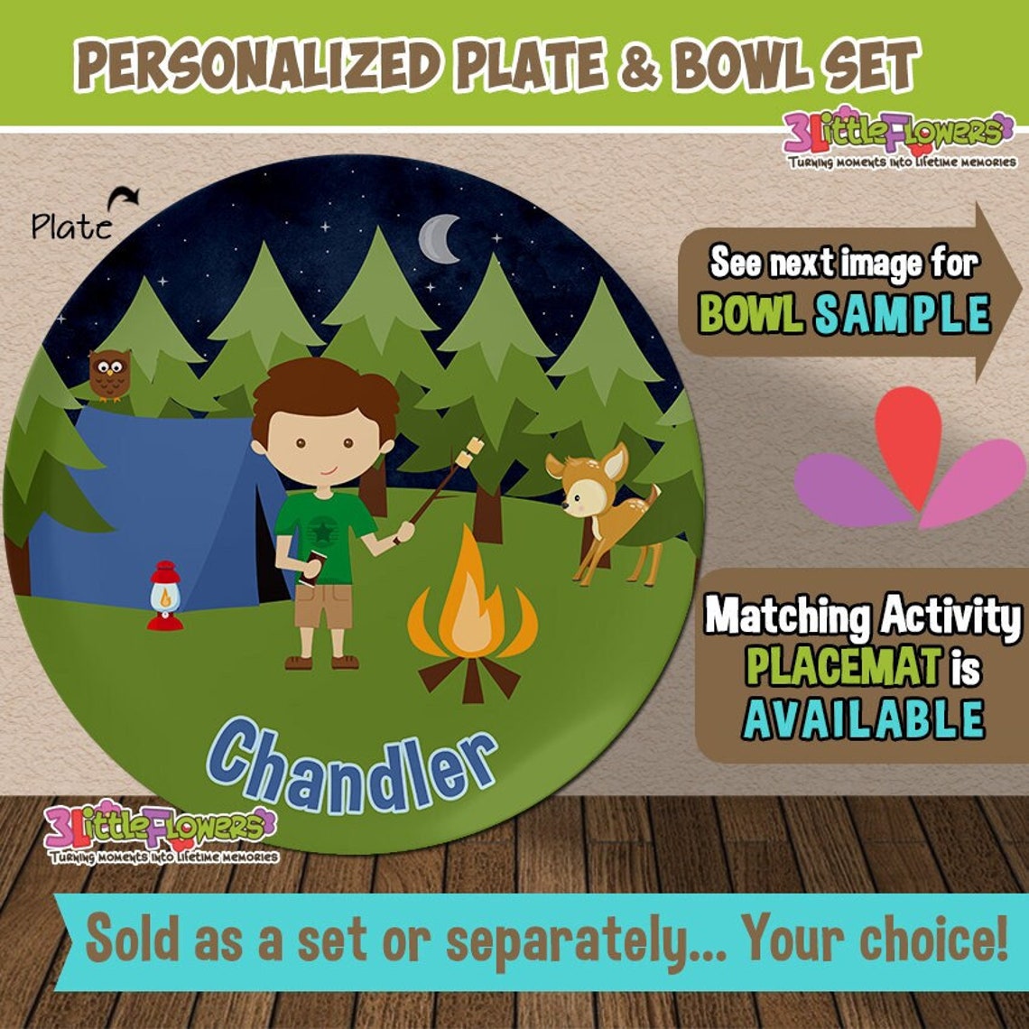 Camping Plate and Bowl Set Personalized Plastic Children Etsy