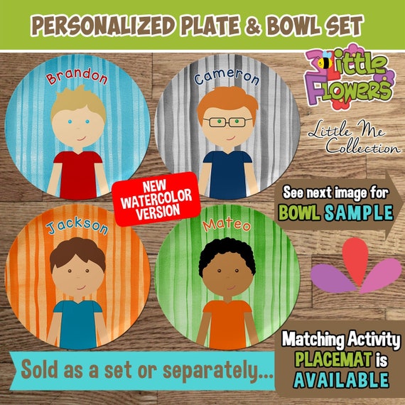 Little Me Boy Plate and Bowl Set Personalized Plastic Children Plate and Cereal Bowl Kids
