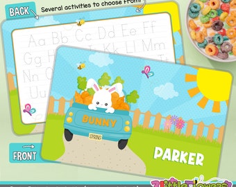 Personalized Bunny Placemat: Easter Laminated Double-sided Kids Activity Mat