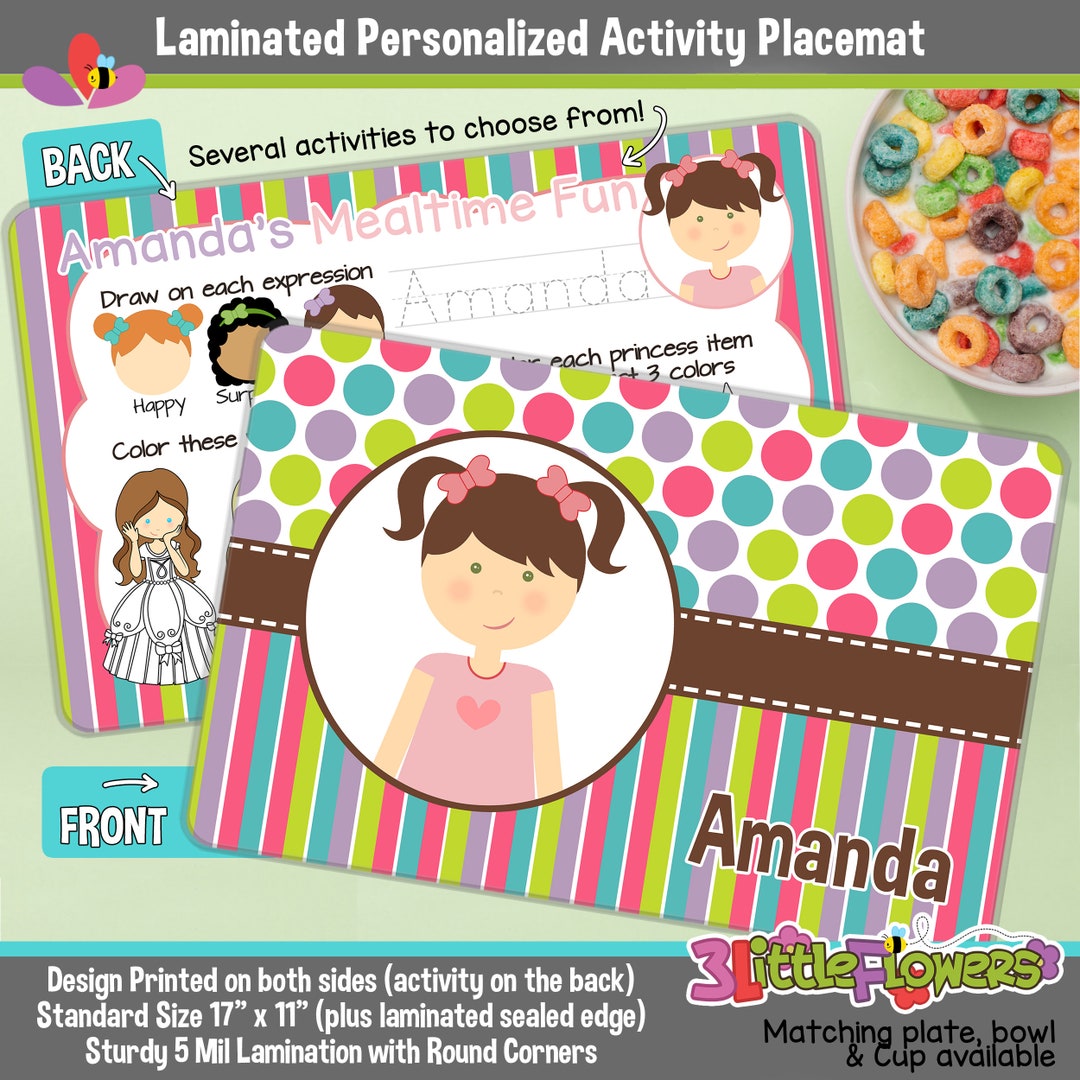 Personalized Little Me Girl Placemat Personalized Placemat for Kids Laminated Custom Double