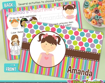 Personalized Little Me Girl Placemat - Personalized placemat for kids - Laminated Custom Double-sided placemat - Activity Placemat for Girls