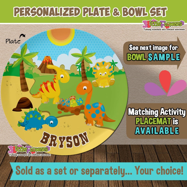 Baby Dinosaurs Plate and Bowl Set Personalized Plastic Etsy