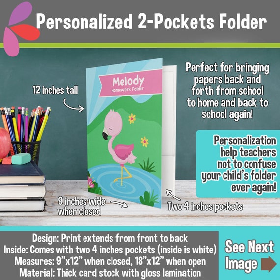 Personalized Flamingo Folder - Personalized 2 Pockets Folder - Personalized School Supplies for Kids - Custom Gift for Back to School Il_570xn