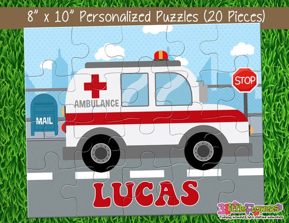 Personalized Ambulance Puzzle - Personalized 8 x 10" Puzzle - Personalized Name Puzzle - Personalized Children Puzzle - 20 pieces puzzle Il_570xn