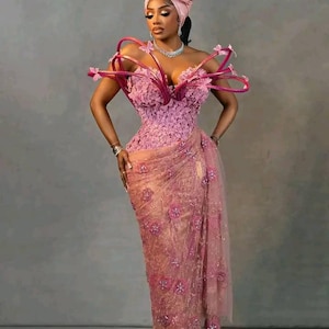 Handmade African Lace Mermaid Dress: Nigerian Wedding, Prom, or Guest