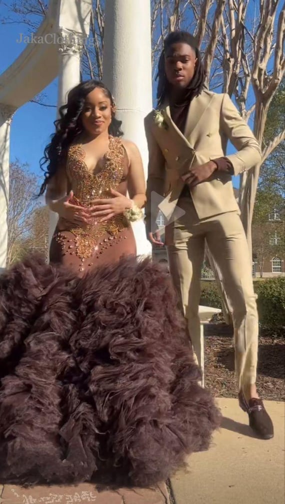 prom dress couples Handmade Brown Prom Dress & Bespoke Suit: Matching Couple Set