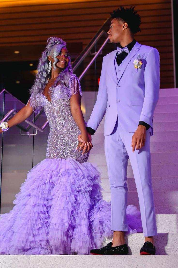 Lilac Mermaid Prom Dress: Velvet Rhinestone Applique, Matching Couple Set -  Etsy
