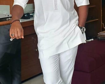 White Senator Suit: African Men's Wedding Outfit