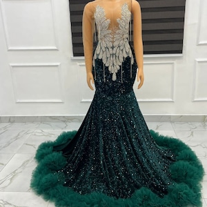 fluffy mermaid prom dresses Long Beaded Mermaid Prom Dress with Feathers Light Blue / 6