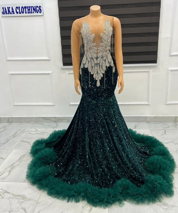 slim fit dress slacks Trendy Dark Green Sequin Long Sleeve A-line Mother Prom Gown JTR021