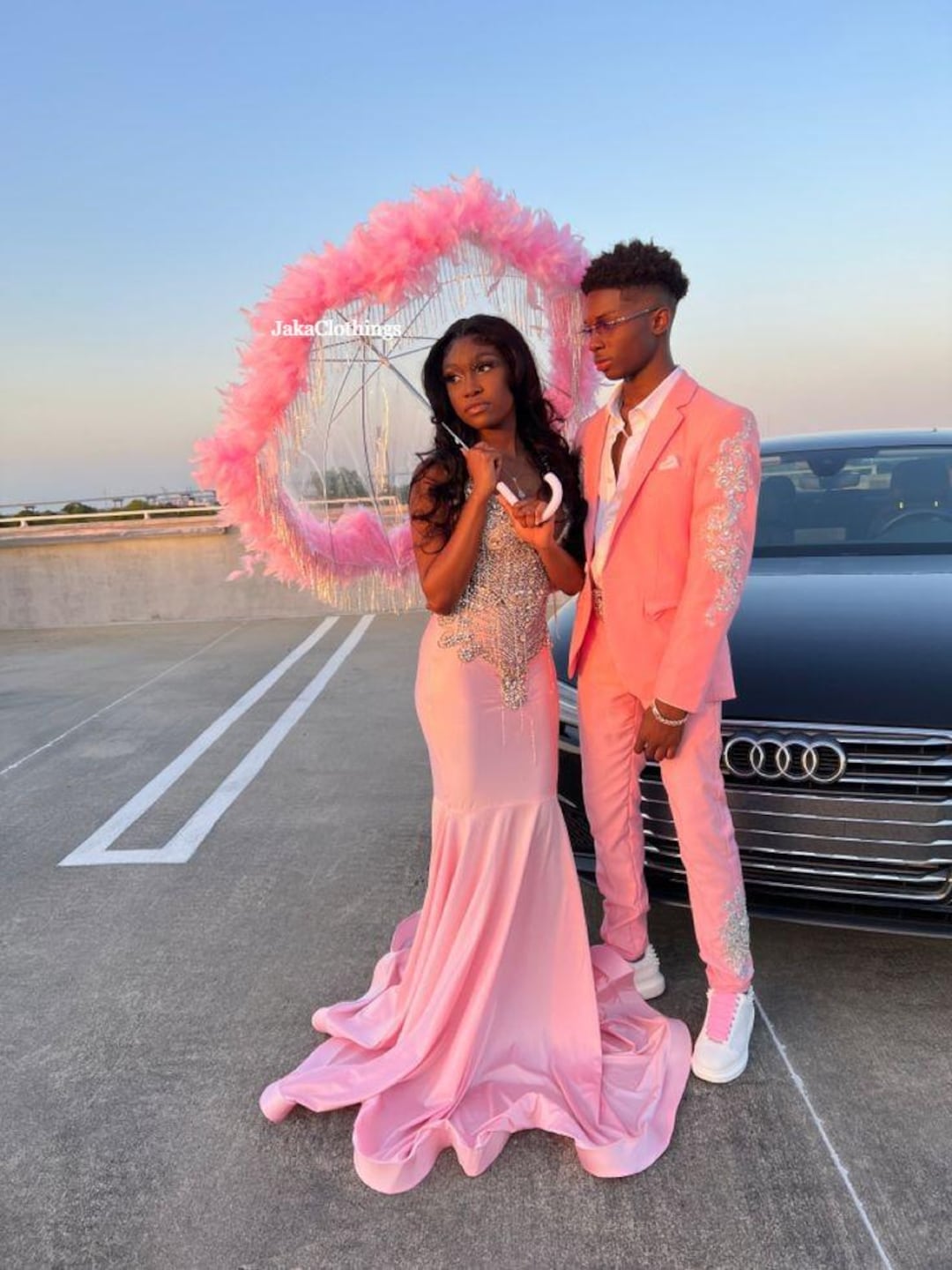 open lace back dress Hot Pink Scoop Neck Spaghetti Strap Long Prom Dress – Modsele main image 0