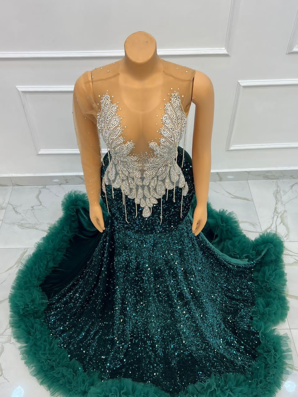 hunter green mermaid dress Hunter Green Velvet Couple Set: Bespoke Suit & Mermaid Dress