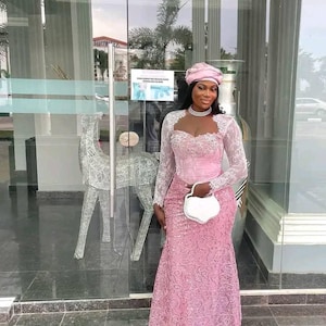 aso ebi lace dresses Arabic Aso Ebi Lace Wedding Dress A Line V-neck Long Sleeves Short Bridal Gowns Custom Size Wedding Gown for Women